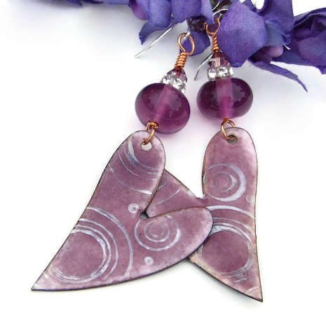 handmade valentines day heart jewelry purple crystals