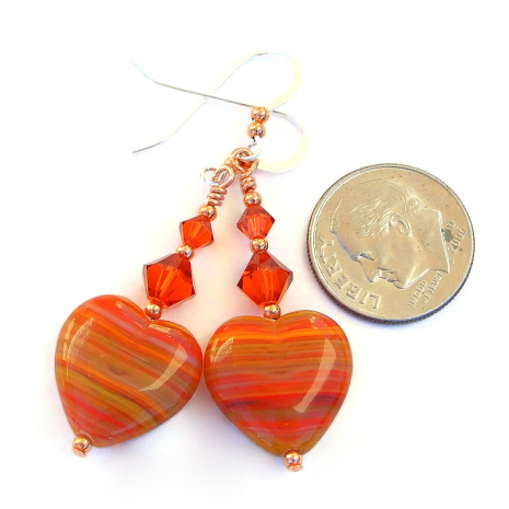 handmade valentines hearts jewelry fiery orange