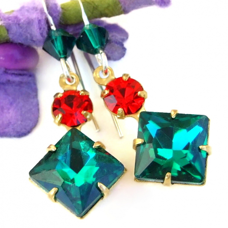 handmade vintage green red crystal jewelry christmas holidays