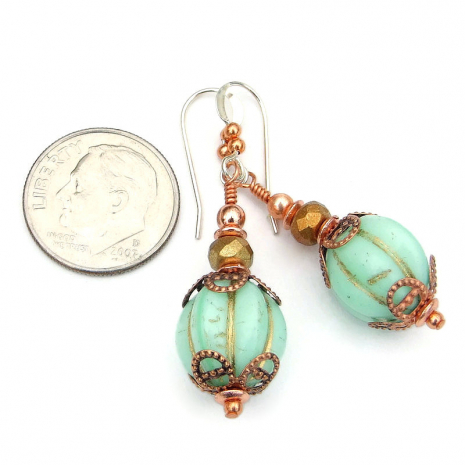 handmade vintage look mint green melon bead jewelry gift for women