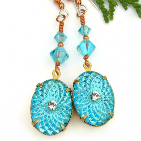 handmade vintage sunburst crystal jewelry aquamarine