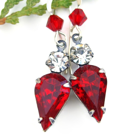 handmade vintage swarovski crystal teardrop jewelry red christmas holidays