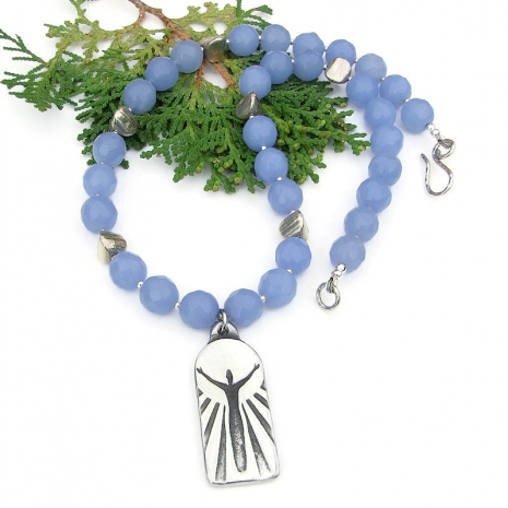 handmade woman gratitude pendant jewelry blue agate thai fine silver