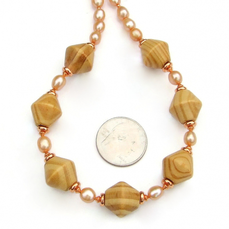 handmade wooden bead pearls jewelry gift for her