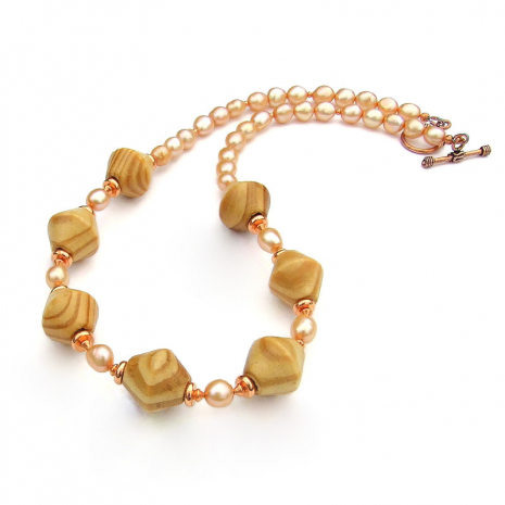 handmade wooden bead pearls necklace gift for her