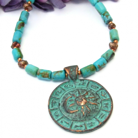 handmade zodiac horoscope turquoise necklace pearls