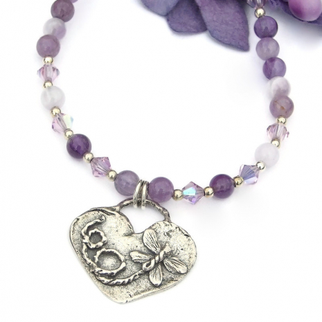 heart butterfly necklace handmade gift gemstones swarovski crystals