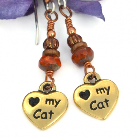 heart my cat paw prints cat lover earrings