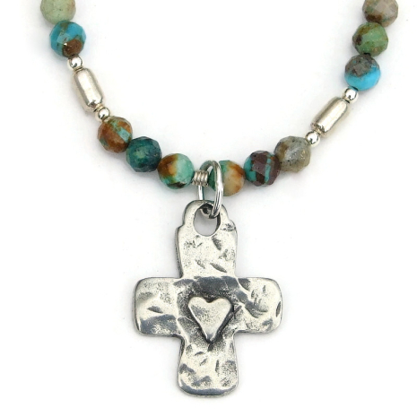 heart on cross back side of horse spiral handmade necklace