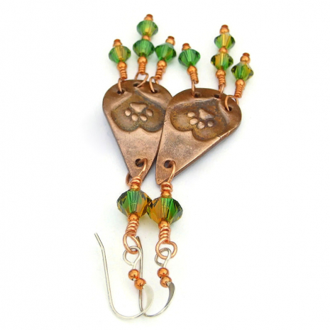 heart paw print teardrop jewelry dog lover handmade copper Swarovski crystals
