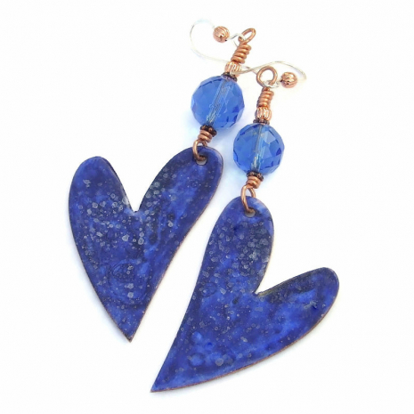 hearts earrings blue night sky handmade heart gift for women
