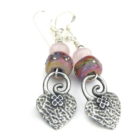 hearts handmade earrings flowers spirals gift for her