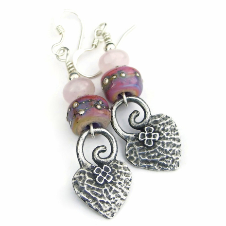 hearts handmade earrings flowers spirals gift for her