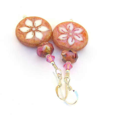hibiscus flower jewelry white pink brown