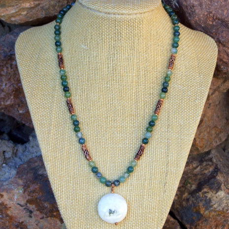 Unique gemstone necklace with a solar quartz pendant