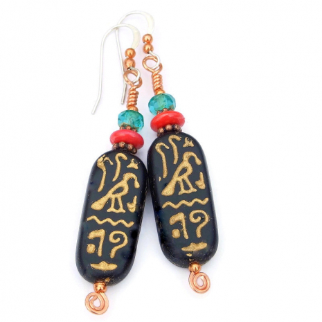 hieroglyph falcon spirals jewelry handmade gift for women