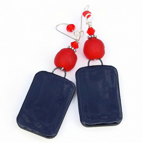 high gloss back side of penguin reindeer christmas earrings handmade