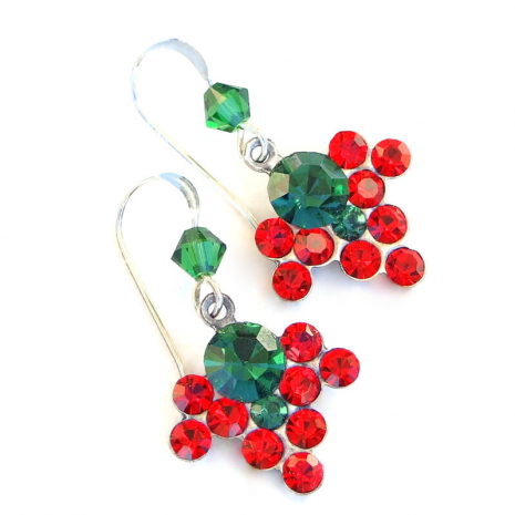 holiday christmas vintage crystal earrings handmade gift for her