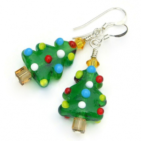 holidays christmas tree earrings handmade gift for her