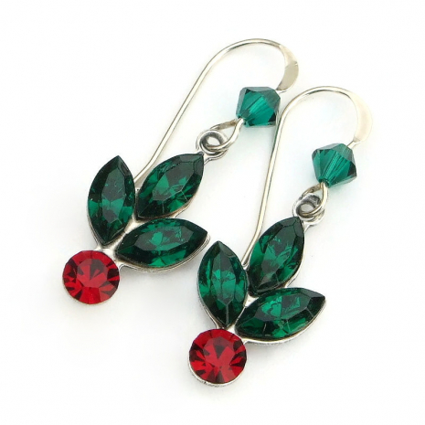 holly berry crystal Christmas jewelry handmade gift for women