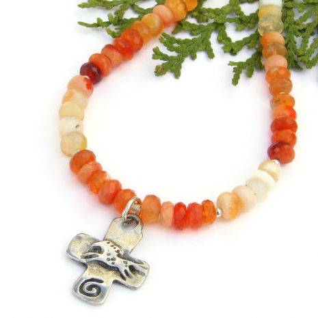 horse cross spiral pendant jewelry mexican fire opal