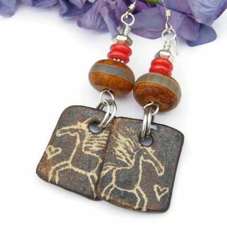 horse horses jewelry tibetan agate coral red czech glass