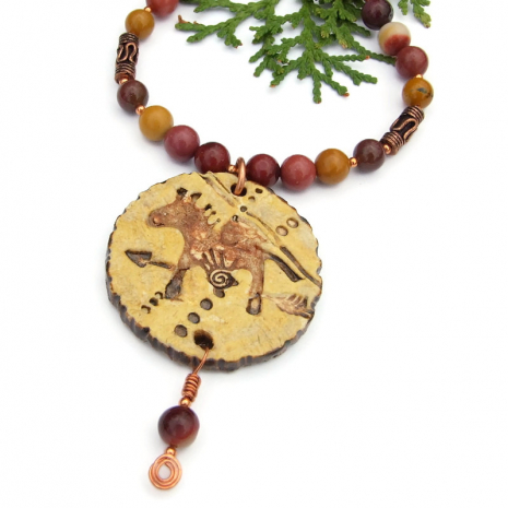 horse jewelry handmade petroglyph Native American red creek jasper