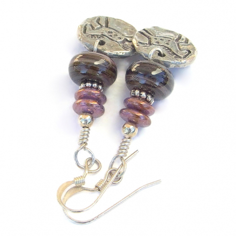 horse lover jewelry handmade brown purple lampwork czech glass