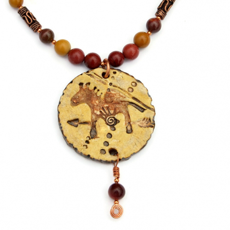 horse pendant jewelry petroglyph rustic gift for her