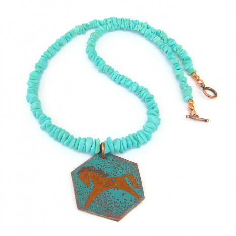 horse pendant jewelry turquoise brown gift for her