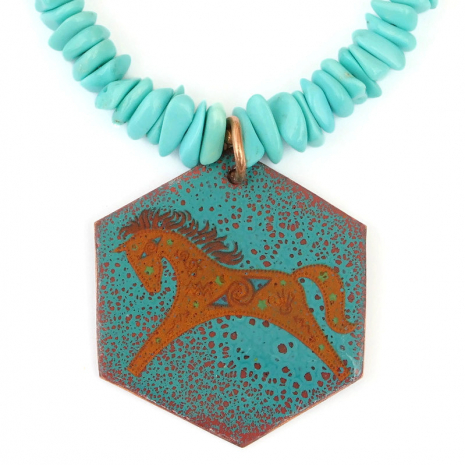 horse pendant necklace Kingman turquoise gift for her