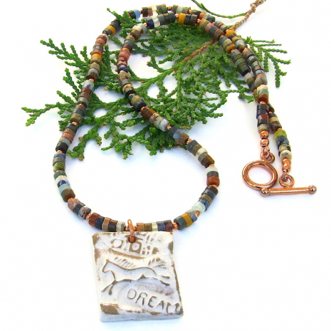 horse petroglyph dream necklace jewelry mixed gemstones
