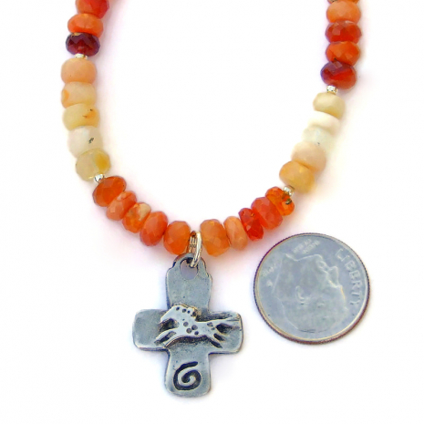 horse spiral heart cross pendant necklace mexican fire opal gemstones
