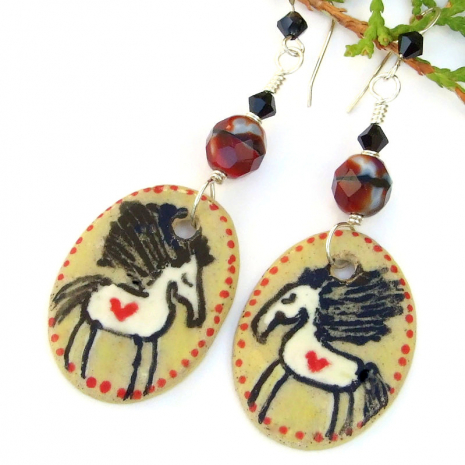 horses hearts horse lover jewelry ceramic swarovski crystals