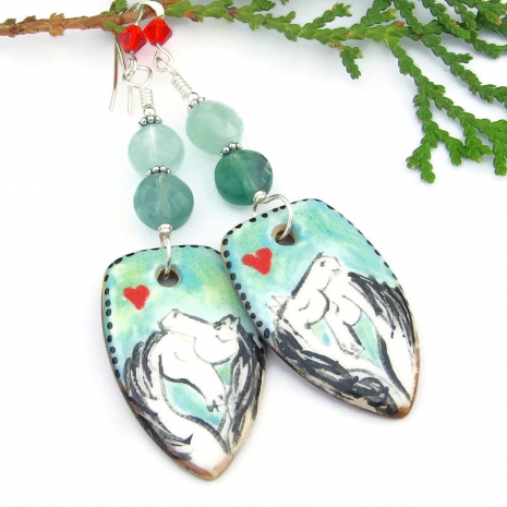 horses in love handmade jewelry hand painted ceramic aqua white red