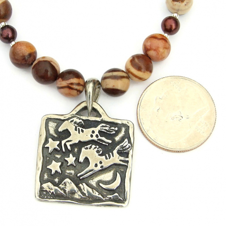 horses moon stars pewter pendant jewelry handmade