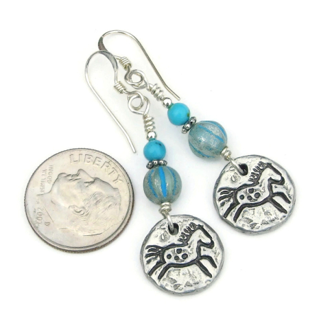 horses suns rustic petroglyph earrings handmade gift for women horse lover