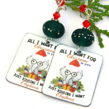 i want elephants christmas earrings gift for her