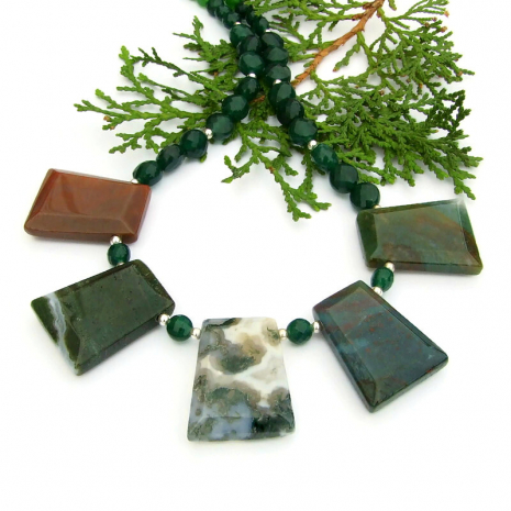 india agate flags handmade necklace faceted green quartz sterling silver