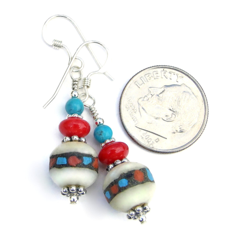 inlaid Tibetan bead handmade jewelry gift for her blue red black ivory