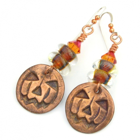 jack o lantern pumpkin earrings handmade halloween gift for her