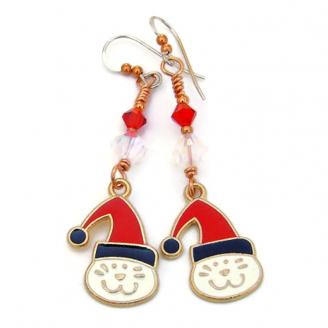 kitty cat christmas earrings handmade holiday gift for women