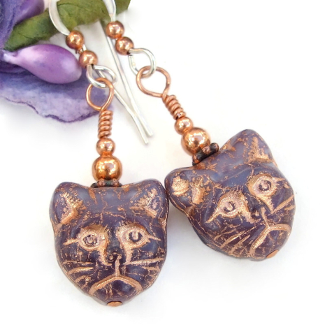 kitty cat lover jewelry calico czech glass handmade copper
