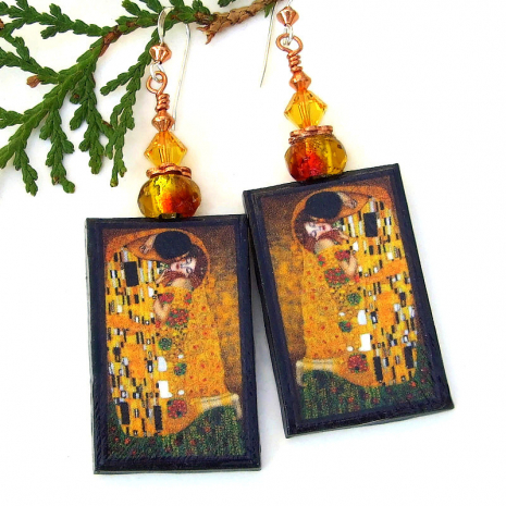 klimt the kiss polymer clay earrings with crystals