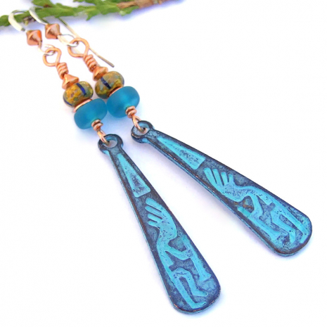 kokopelli flute jewelry handmade southwest dangle turquoise patina