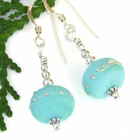 kryptonite green lampwork glass bead earrings gift for women