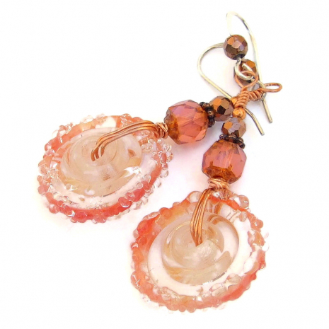 lampwork disc wheel jewelry handmade gift earrings for women