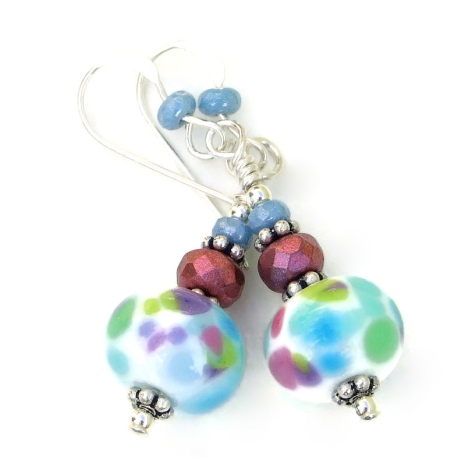 lampwork glass bead earrings handmade gift for women