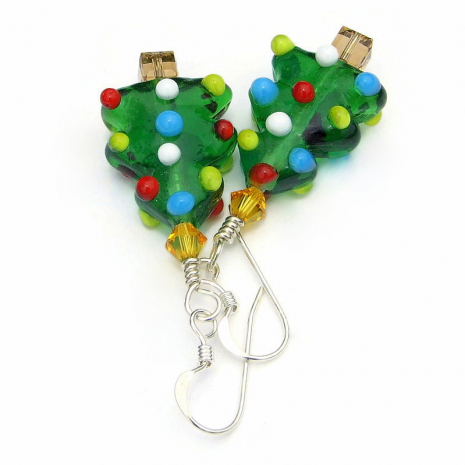 lampwork glass christmas tree jewelry handmade swarovki crystals