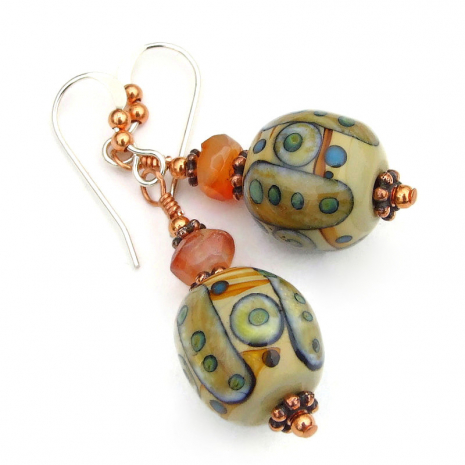lampwork glass earthy tribals symbols handmade earrings gift for her